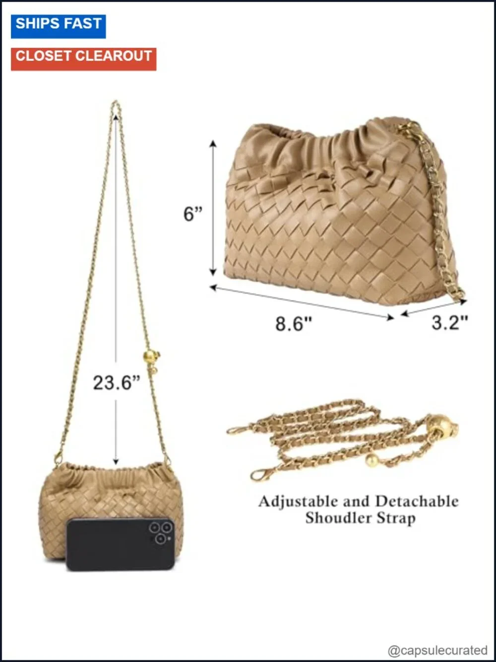 Woven Faux Leather Hobo Bag Crossbody Purse Dumpling Clutch Adjustable Strap